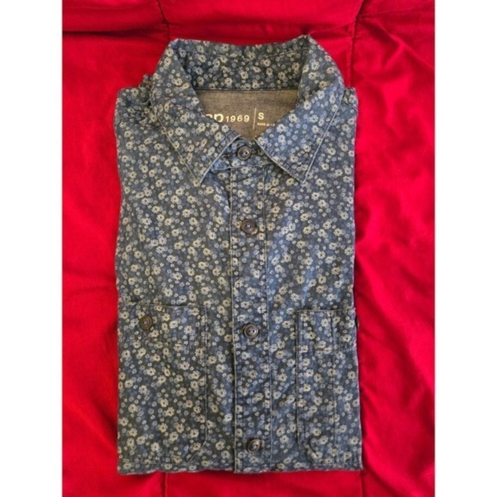 Gap 1969 Mens Small Blue Floral Print Long Sleeve Button Up Shirt